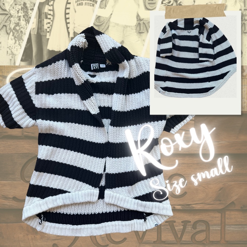 Roxy Black and White Striped Knit Sweater